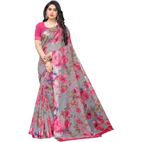 Yashika Women Linen Floral Plain Sarees Free Size (SONAKSHI 12 RED)