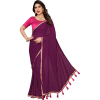 Yashika Women's Solid Color Georgette Zari Work Saree With Lace and Unstitched Blouse Material (AZ-YS-P1-NEEPA PURPLE)