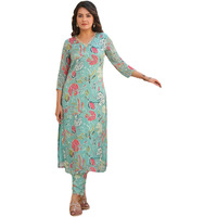 ANNI DESIGNER Women's Rayon Blend Straight Fit Printed Kurta with Pant (Vitudi Green_S_Green_Small)