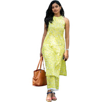 ANNI DESIGNER Women's Rayon Blend Straight Block Printed Kurta with Pant (Lemon-Lime_L_Green_Large)