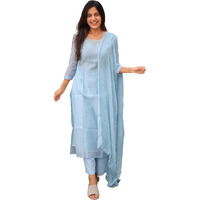 ANNI DESIGNER Women's Rayon Viscose Solid Straight Kurta with Pant & Dupatta (Hinoor Blue_M_Blue_Medium)