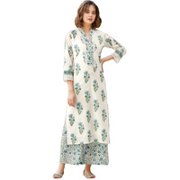 ANNI DESIGNER Women's Rayon Viscose Straight Printed Kurta with Palazzo (Kumbh White_XXL_White_XX-Large)