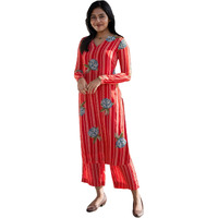 ANNI DESIGNER Women's Rayon Viscose Floral Straight Kurta with Pant (GADUGI RED XX-Large)