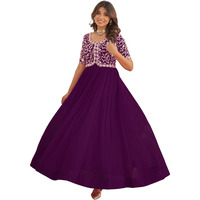 Wedani Georgette Anarkali Gown with Embroidered Top for Women (in, Alpha, 2XL, Regular, Purple)