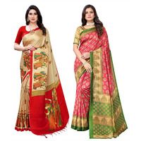 Yashika Women's Combo Art Silk Printed Saree With Blouse Piece Pack Of 2(RAJARANI CHICKU-ALIFA PINK)