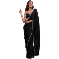 Yashika Women's Hot Fix Solid Color Satin Moss Saree With Unstitched Blouse Material (AZ-YS-OG-CHINTU BLACK)