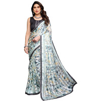 Yashika Women's Printed Georgette Satin Saree with Lace Border and Blouse Material (AZ-YS-P1-SHABNAM NAVY)