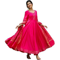 ANNI DESIGNER Women's Rayon Blend Anarkali Solid Kurta with Pant & Dupatta (GANPATI-Rani_XL_Pink_X-Large)