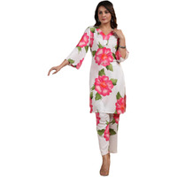 ANNI DESIGNER Women's Rayon Blend Straight Printed Kurta with Pant (Lace Cream Co-ord-BV_M_White_Medium)