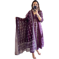 ANNI DESIGNER Women's Rayon Viscose Printed Anarkali Kurta with Pant & Dupatta (JARRY Wine_XL_Wine_X-Large)