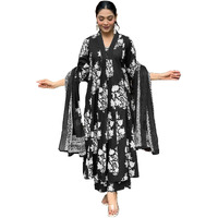 ANNI DESIGNER Women's Rayon Viscose Anarkali Printed Kurta with Pant & Dupatta (Jasiwal Black_XL_Black_X-Large)