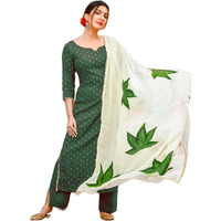 ANNI DESIGNER Women's Rayon Straight Raspberry Handpainted Kurta with Palazzos & Dupatta (Rayon STY Green_M_Green_Medium)