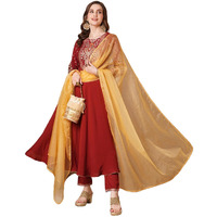 ANNI DESIGNER Women's Rayon Blend Embroidered Anarkali Kurta with Pant & Dupatta (KAUSIK RED_L_Red_Large)