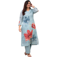 ANNI DESIGNER Women's Rayon Viscose Straight Printed Kurta with Pant (Susan SKY-VKS01_L_Sky Blue_Large)