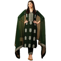 ANNI DESIGNER Women's Cotton Blend Straight Printed Kurta with Pant & Dupatta (Carla Green_S_Green_Small)
