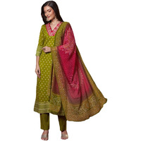 ANNI DESIGNER Women's Rayon Viscose Printed Straight Kurta with Pant & Dupatta (Subhi Mehandi-VKS04_XL_Mehandi_X-Large)