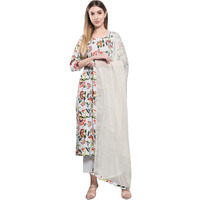 ANNI DESIGNER Women's Cotton Blend Floral Printed Straight Kurta with Pants & Dupatta (Niyama-Grey_5XL_Grey_XXXXX-Large)