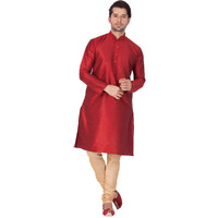 VASTRAMAY Men Cotton Kurta and Pyjama Set Ethnicwear (VASMKMA001nPRG_40 Colour: Maroon Size: 40)