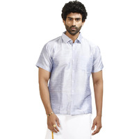 VASTRAMAY Mens Cotton Silk Ethnic Shirt (Light Blue_VASMSHHA001_38)