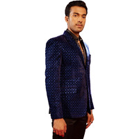 VASTRAMAY Men's Blue Velvet Blazer_VSHRMCT023BU_42