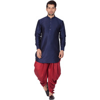 VASTRAMAY Men's Blue Silk Blend Kurta and Dhoti Pant Set_VASMUK001NBnCDMA_48