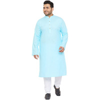 VASTRAMAY Plus Size Men's Aqua Blue Silk Blend Kurta_VPLUSMK007AQnPCWH_52
