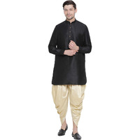 VASTRAMAY Men's Black Cotton Silk Blend Kurta and Dhoti Pant Set_VASMUK001BLnCDGO_38