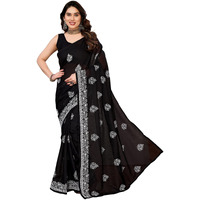Yashika Women's Floral Embroidered Kota Doria Work Saree With Unstitched Blouse Material (AZ-YS-P1-MEGHNA BLACK)