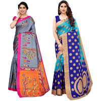 Yashika Women's Combo Art Silk Printed Saree With Blouse Piece Pack Of 6(DANDIYA GREY-KORA BLUE)