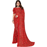 Yashika Women's Trendy Printed Georgette Red Color Saree with Blouse Material(TEJU RED)