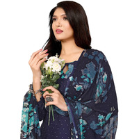 Yashika Women's Printed Dress Material - Unstitched Crepe Fabric Kurti, Pants & Dupatta Set (AZ-YS-P4-BLUE FLOWER)