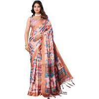 Yashika Women's Digital Print Art Silk Cotton Saree with Tassels and Golden Border - Lightweight and Elegant Ethnic Wear for Festive and Casual Occasions (AZ-YS-P1-PUSHPA 15)