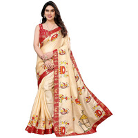 Yashika Women's Printed Kalamkari Art Silk Saree With Lace and Unstitched Blouse Material (AZ-YS-P1-DAMRU GOLD LACE)