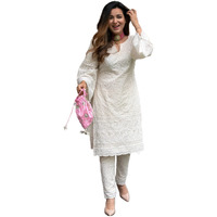 ANNI DESIGNER Women's Cotton Blend Embroidered Straight Kurta with Pant (Mavak Cream_XXL_Cream_XX-Large)