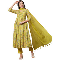 ANNI DESIGNER Women's Rayon Viscose Printed Anarkali Kurta with Pant & Dupatta (Horizon GREEN-VKS01_M_Green_Medium)