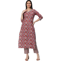 ANNI DESIGNER Women's Cotton Blend Straight Printed Kurta with Pant (Priyani Red-Nw6_S_Red_Small)