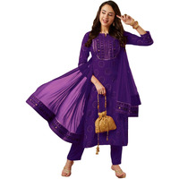 ANNI DESIGNER Women's Rayon Viscose Printed Straight Kurta with Pant & Dupatta (Nov Begani_S_Begani_Small)