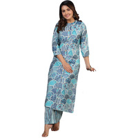 ANNI DESIGNER Women's Rayon Blend Straight Printed Kurta with Pant (Later Blue_S_Blue_Small)