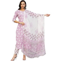 ANNI DESIGNER Women's Cotton Blend Straight Printed Kurta with Pant & Dupatta (Ratnapriya Purple-CMD_L_Purple_Large)
