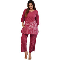 ANNI DESIGNER Women's Cotton Blend Straight Embroidered Kurta with Pant Set (Sapna Wine_S_Wine_Small)