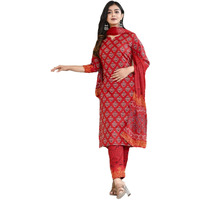 ANNI DESIGNER Women's Cotton Blend Floral Printed Straight Kurta with Pants & Dupatta (Shank-Maroon-CMD_XL_Maroon_X-Large)