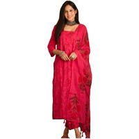 ANNI DESIGNER Women's Cotton Blend Straight Printed Kurta with Pant & Dupatta (Sweet Rani_S_Pink_Small)