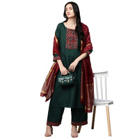 ANNI DESIGNER Women's Cotton Straight Kurta with Palazzo & Dupatta (Morning Green_M_Green_Medium)