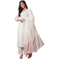 ANNI DESIGNER Women's Rayon Viscose Printed Straight Kurta with Pant & Dupatta (Mirai WHITE-VKS03_M_White_Medium)