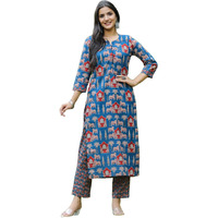 ANNI DESIGNER Women's Cotton Blend Straight Printed Kurta with Pant (Kagali Blue_S_Blue_Small)