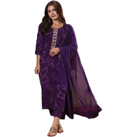 ANNI DESIGNER Women's Cotton Blend Straight Printed Kurta with Pant & Dupatta (MANINI BEGANI-VKS01_XXL_Begani_XX-Large)