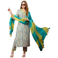 ANNI DESIGNER Women's Rayon Blend Printed Straight Kurta with Pant & Dupatta (Sthula Multi-JL_L_Green_Large)
