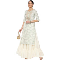 ANNI DESIGNER Women's Cotton Blend Printed Straight Kurta (Chameli_Green_Small)
