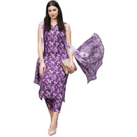 ANNI DESIGNER Women's Rayon Blend Straight Printed Kurta with Pant & Dupatta (Ball-Purple-RKG_XL_Purple_X-Large)