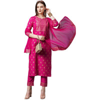 ANNI DESIGNER Women's Cotton Straight Kurta with Pant & Dupatta (KPTD-COT-10132-AN-Pink_3XL_Pink_XXX-Large)